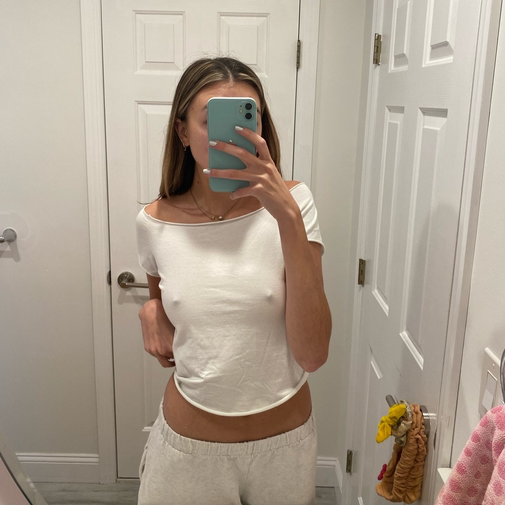 Wide Neck Striped White Brandy Melville Top